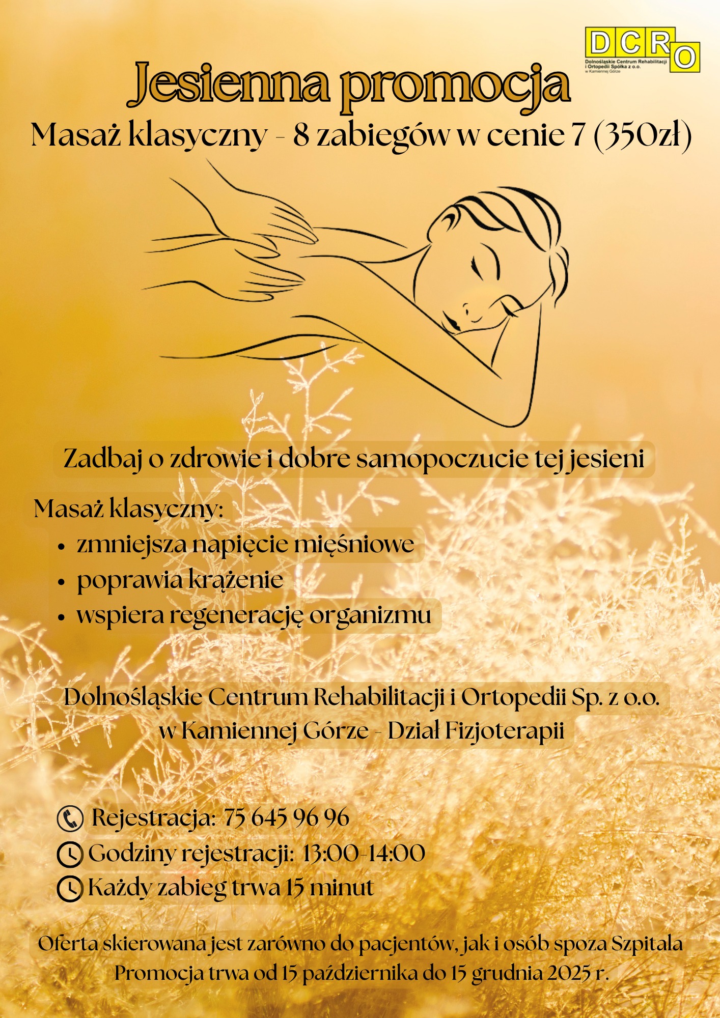Jesienna promocja na masaż w DCRO w Kamiennej Górze