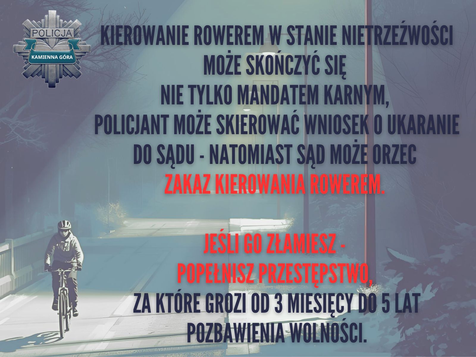 Złamał sądowy zakaz kierowania… rowerem