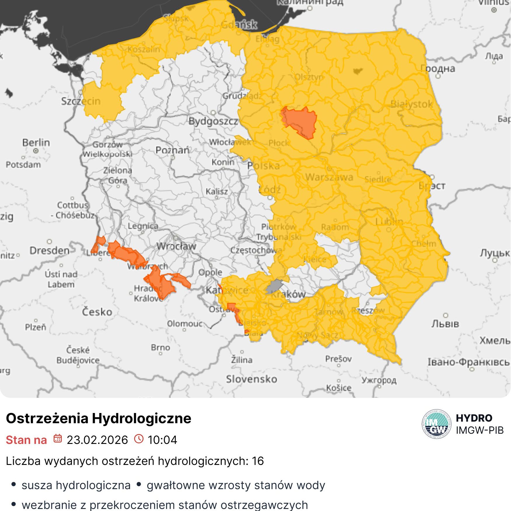 Przedłużono ostrzeżenia hydrologiczne drugiego stopnia dla rzek w południowej części województwa