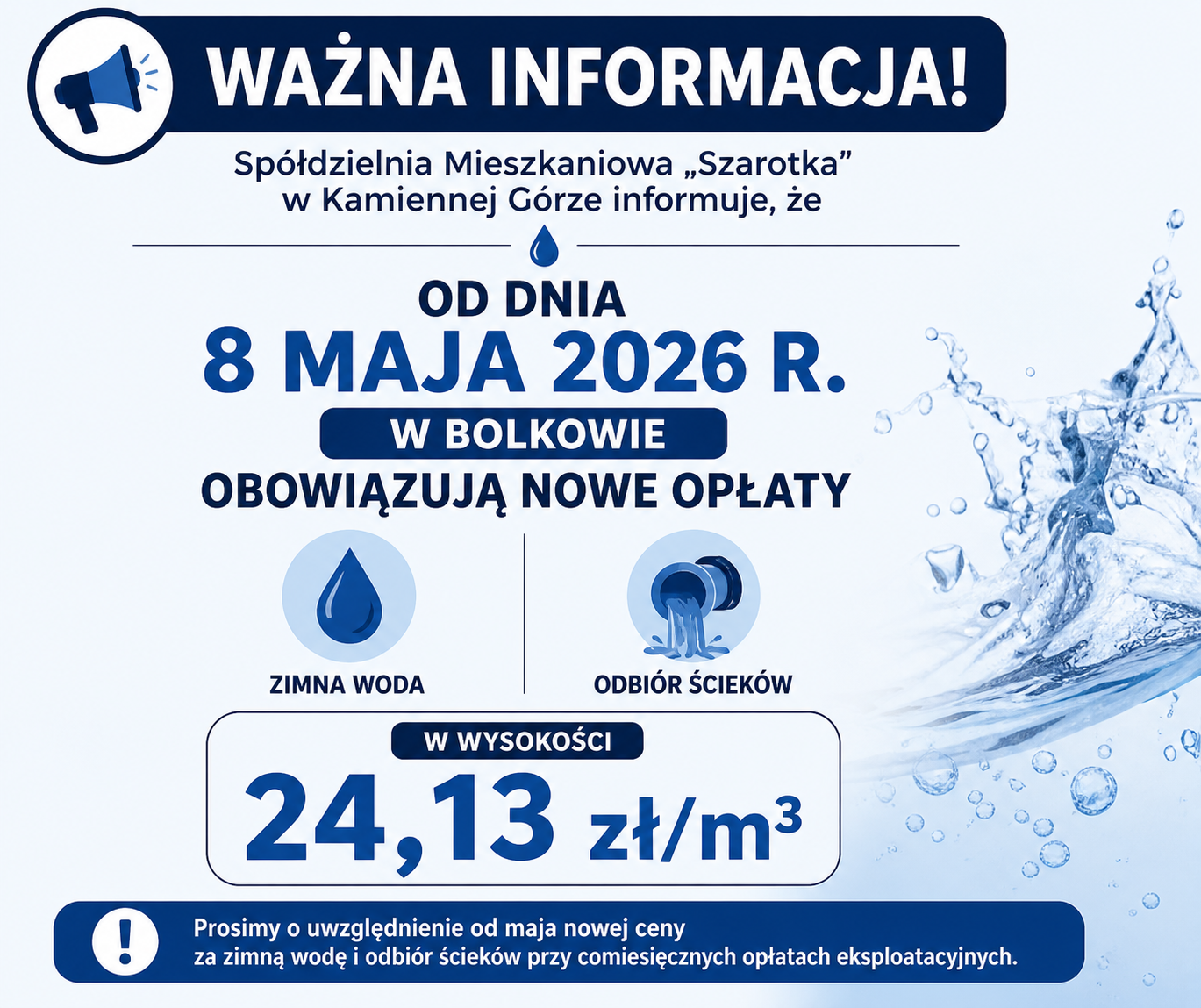 Zmiana stawki opłaty za wodę i ścieki w Bolkowie
